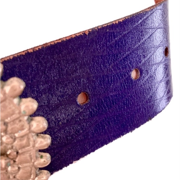 VINTAGE genuine leather wide Belt purple violet - Picture 6 of 8